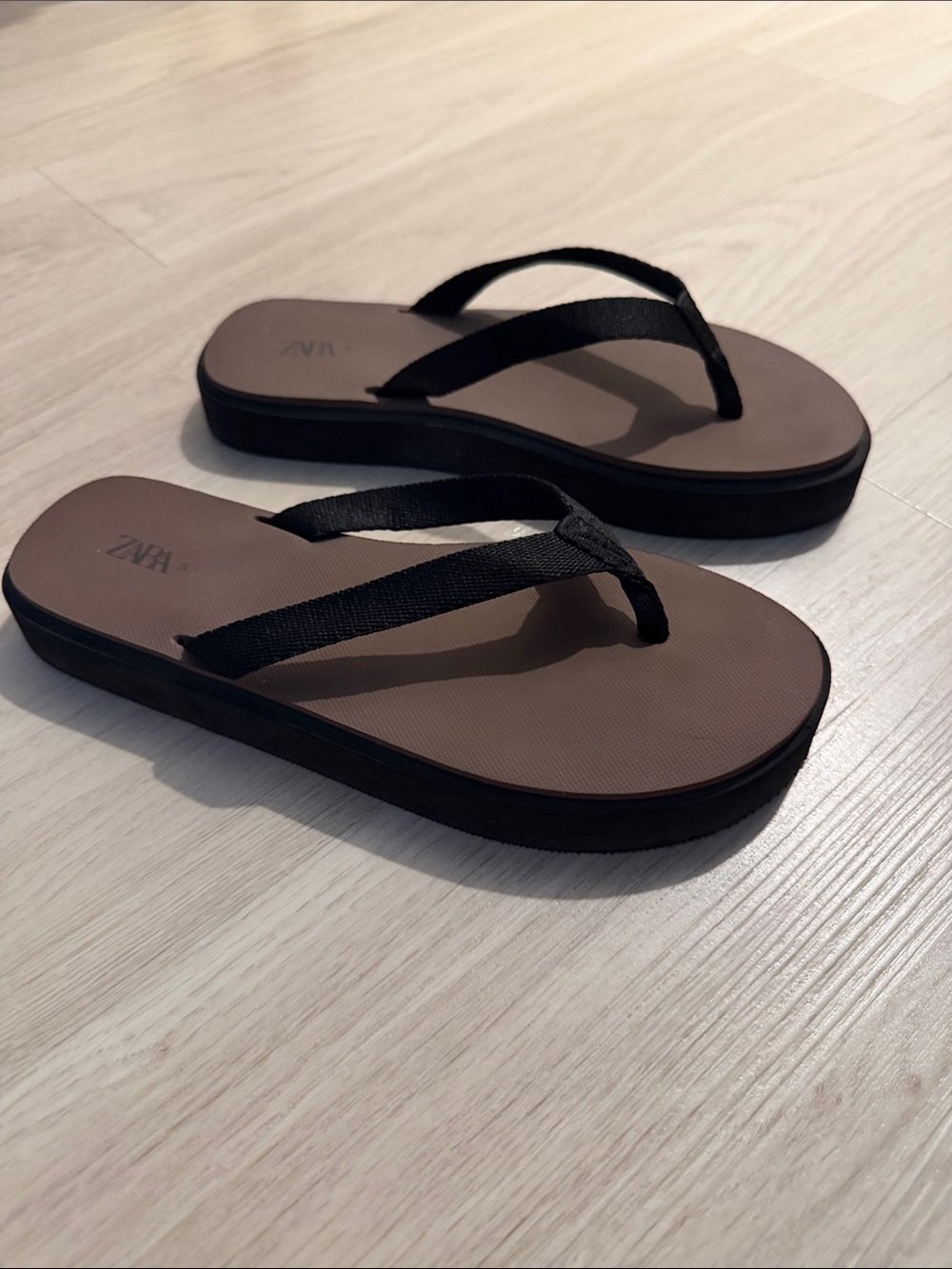 Zara Brown and Black Flip Flop Sandals